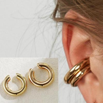 European & American Asymmetrical Metal Ear Clip: Double Round C-Shaped Earring for Women