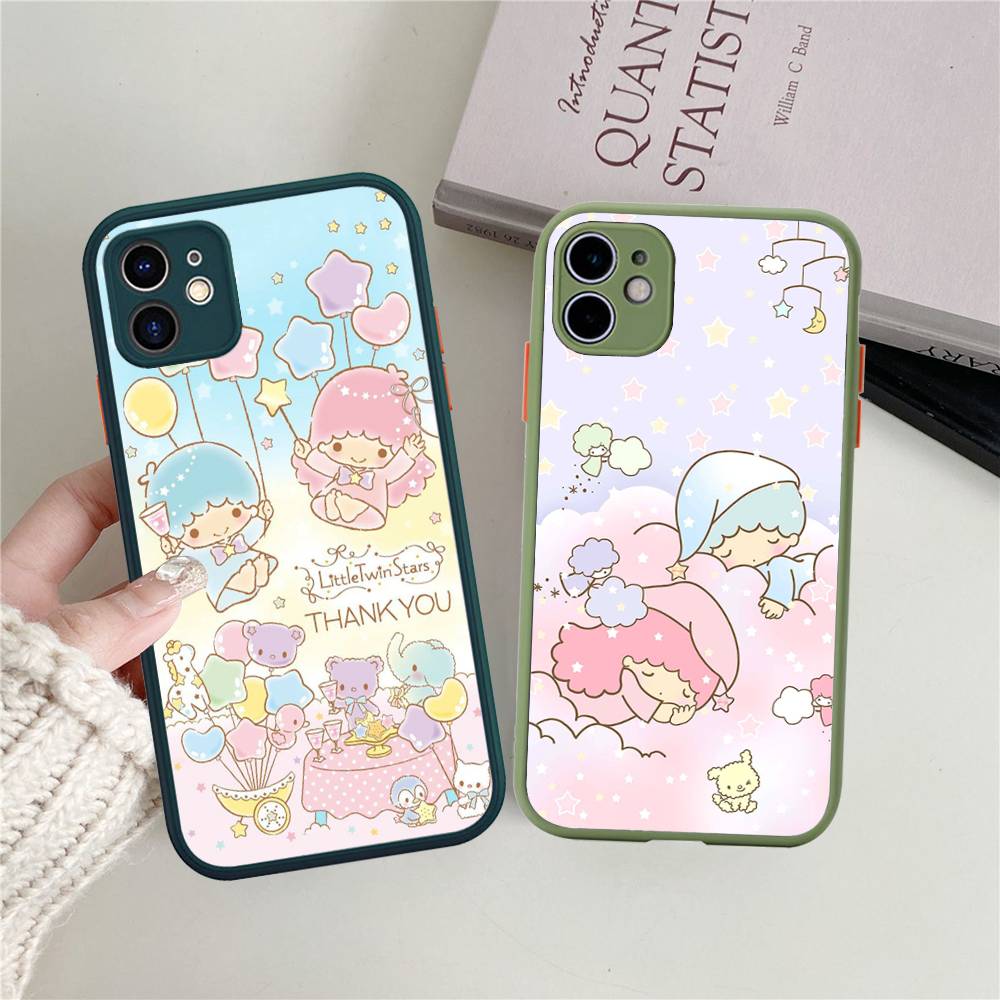 L-Little Twin Stars Phone Case For iPhone 13 12 X XS MAX Pro Max 16 15 11 14 Pro Max Shockproof Matte Cover