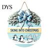 Winter Atmosphere Decor Christmas Wooden Welcome Sign for Front Door, Round Hanging Ornament with Santa Claus Snowman Art Artificial Pine Branches