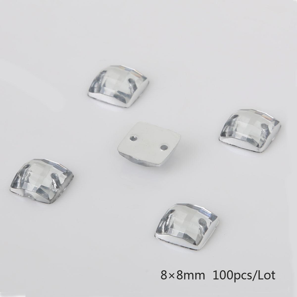 

50/100 шт., стразы с плоской обратной стороной, квадратные акриловые бусины, пришитые стразы, хрустальные камни для рукоделия, украшения для скрапбукинга 8x8mm 100pcs чистый