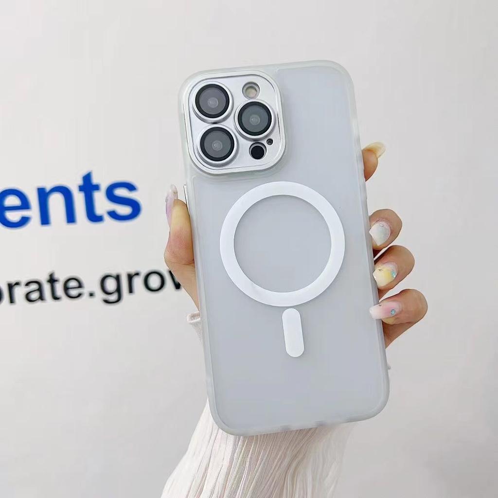 Applicable To Iphone16Pro Mobile Phone Case Matte Magsafe Magnetic Suction 15 Semen Hole with Lens Skin Feeling Protective Cover