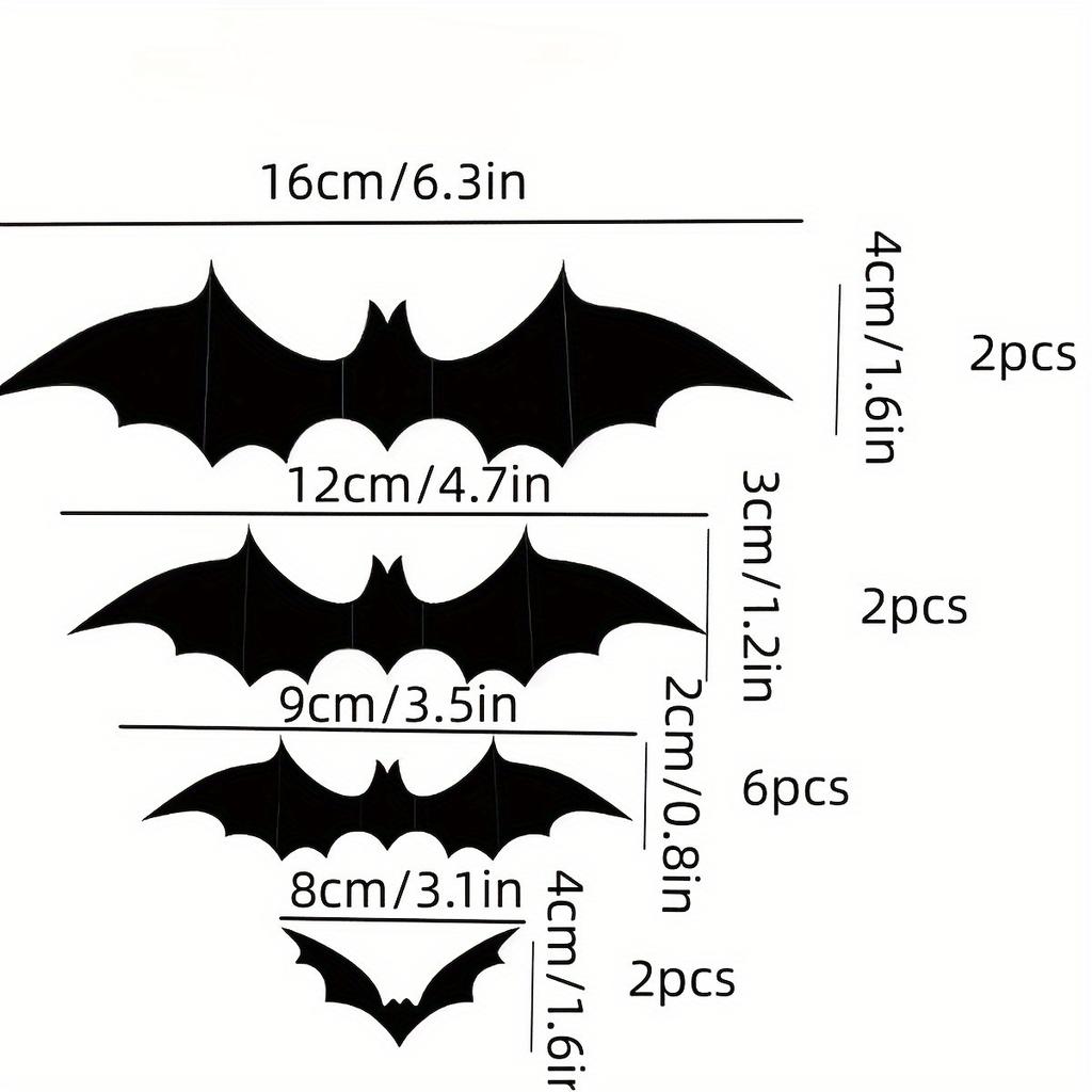 60pcs/12pcs Halloween Black Bat 3D Bats Stickers Wall Decoration Halloween Party Decoration Office Home Living Room Decoration