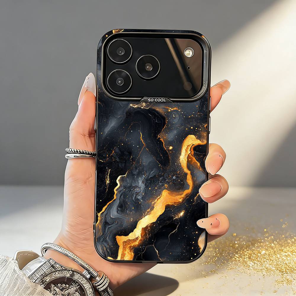 Черно-золотой мраморный узор Чехол для телефона Для iPhone17,16,15,14,13,12,11,Pro,MAX Белый Матовый Ударопрочный Чехол iPhone13