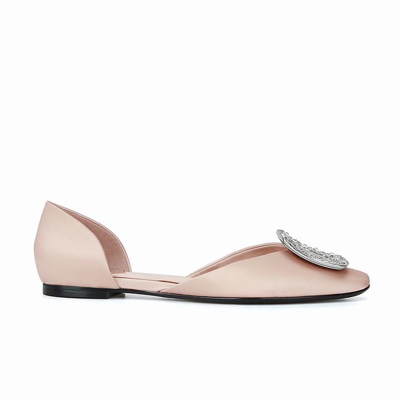 Signature Action~ Square Buckle Rhinestone Silk Satin Hollow Sandals Women's Shoes Chips