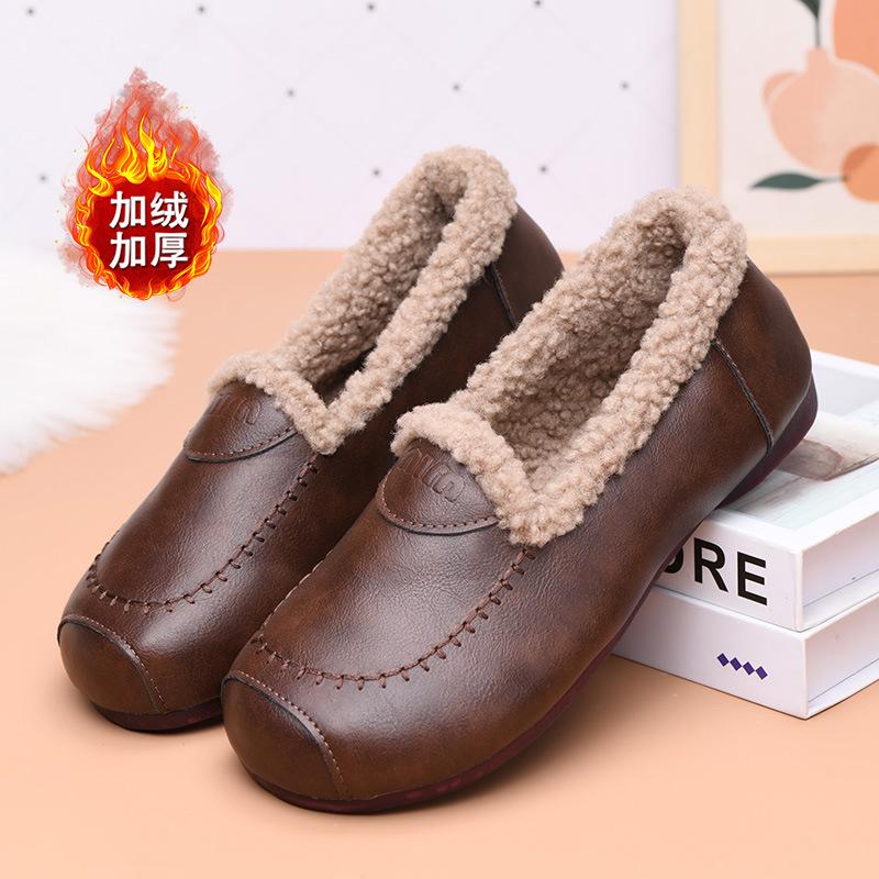 Shoes Women Wear New Velvet Warm Fluffy Shoes In Winter, Flat Bottom Low Top One Pedal Cotton Shoes