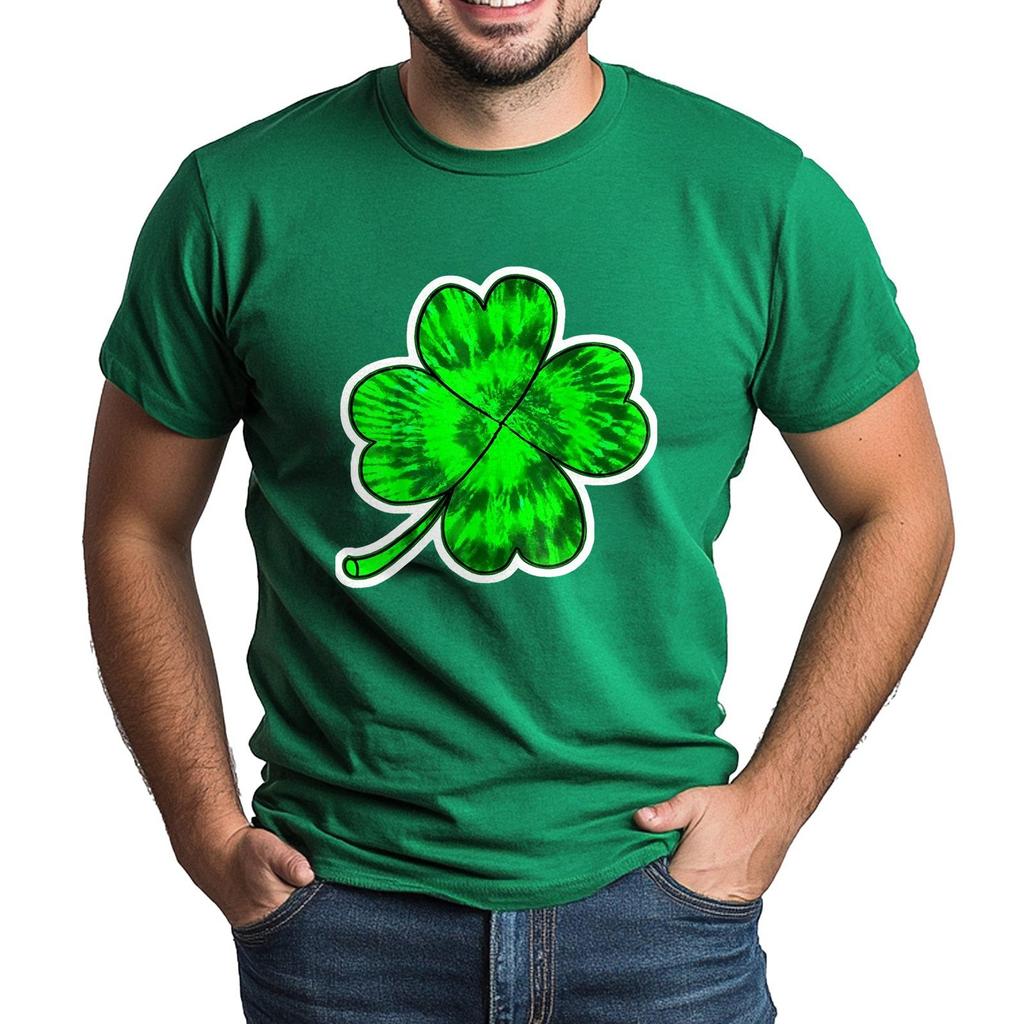 St. Patrick's Adult Green Crew-neck Short-sleeved Printed Green Three-leaf T-shirt