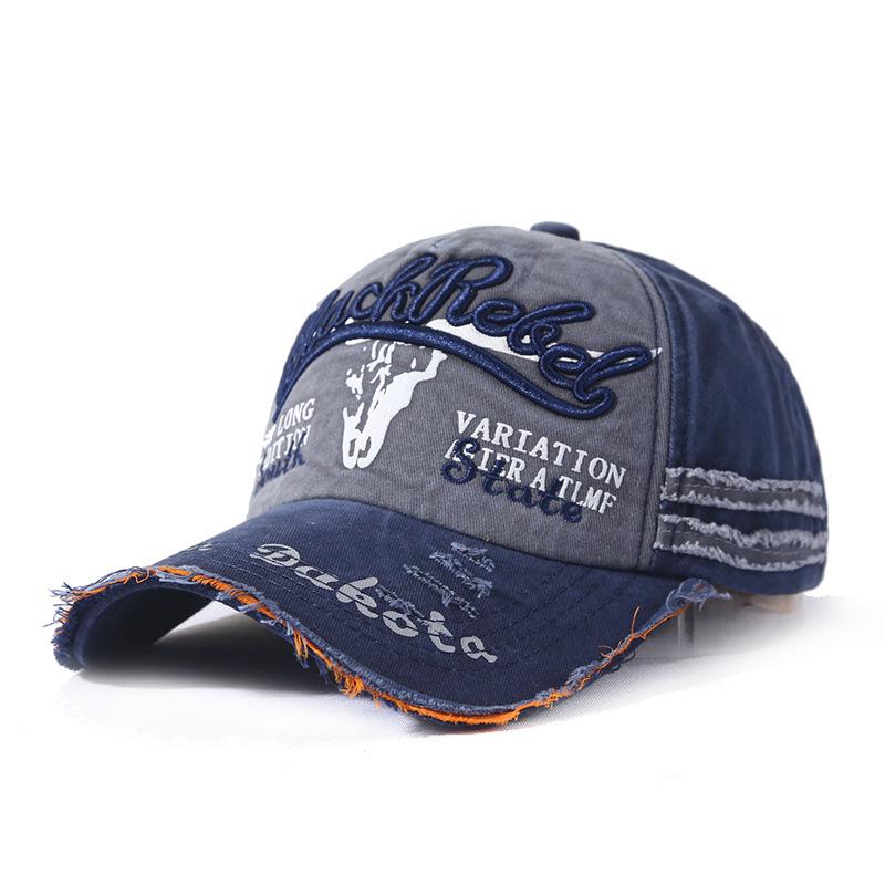 

Embroidery Baseball Cap Vintage Color Block Washed Distressed Sun Hat Breathable Adjustable Dad Hats For Women Men Adjustable темно-синього кольору
