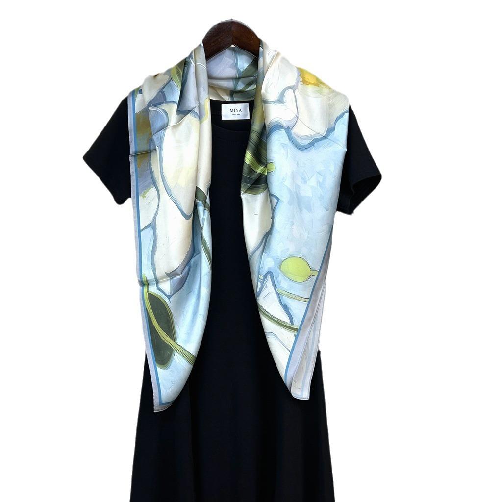Silk Women'S Spring And Autumn Versatile 90 Vegetarian Crepe Satin Square Scarf 100% Mulberry Silk Scarf Shawl