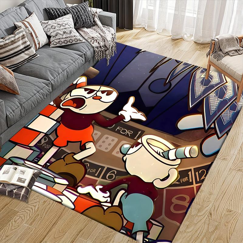 Cuphead Flannel Pattern Square Carpet,Area Rug,Carpet Rug for Living Room Bedroom Sofa Playroom Decor,Non-slip Floor Mat