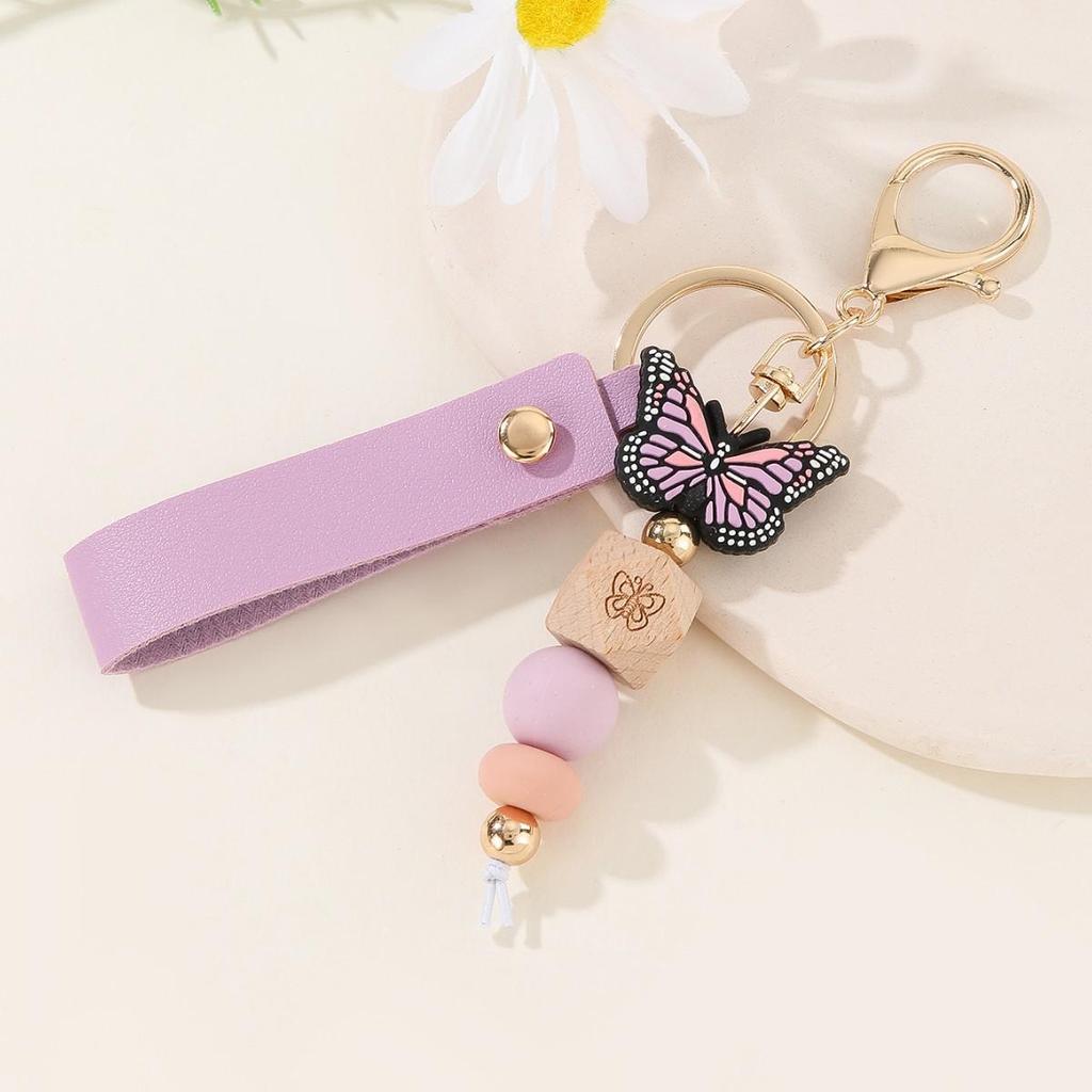 Personalized PU Leather Birthday Flower Name Keychain Pendant