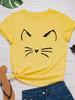 Katzen-Gesichtsdruck Damen T-Shirt Kurzarm O-Ausschnitt Locker Damen T-Shirt Damen T-Shirt Tops Kleidung Camisetas Mujer