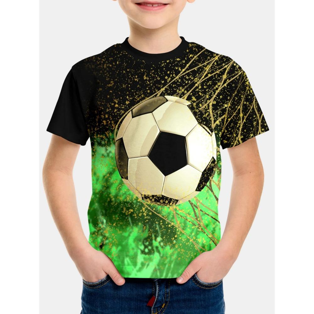 Cool Football T-shirt, Children's T-shirt, Boys' Outdoor Baby Summer Outfit, Short Sleeved 3D Football Print, Girls' T-shirt