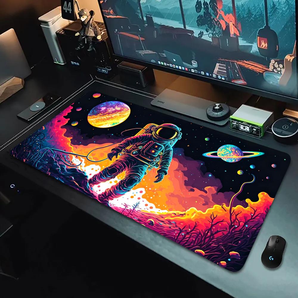 Planets and Astronauts Mouse Pad Desk Mat with Stitched Edge Non-Slip Gaming Mats PC Accessories Keyboard Long Desk Pads Mauspad