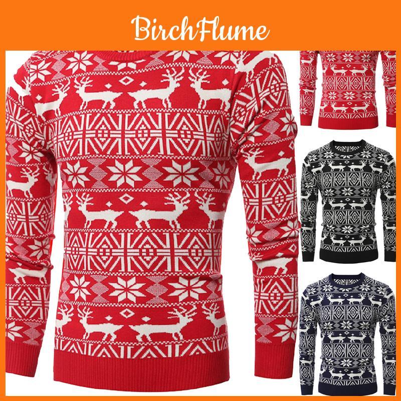 Elegant Retro Vintage Xmas Mens Christmas Sweater With Snowflake Knit Pattern