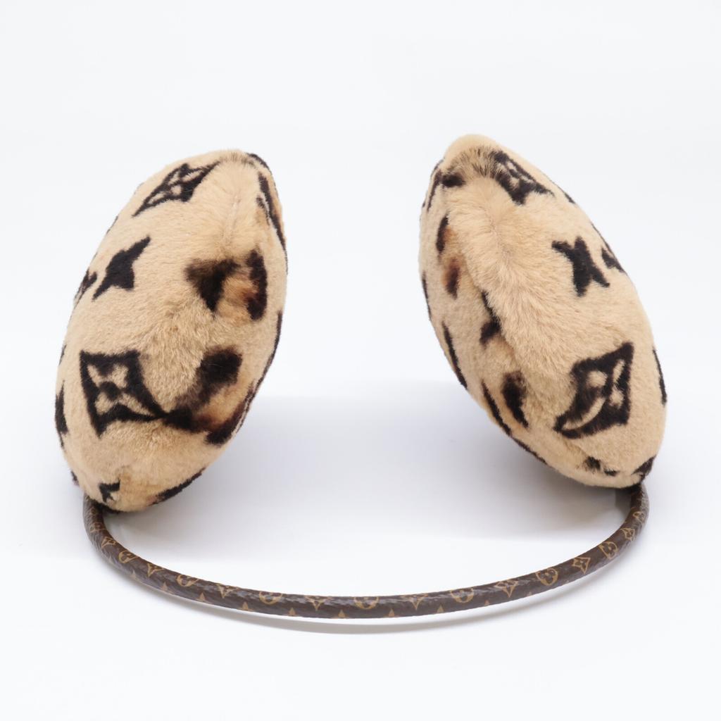 LOUIS VUITTON Excellent condition M67411 Cache Oreille Leogram fur leopard print ear muffler Scarf Beige x dark brownUsed