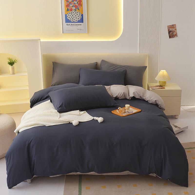 "Pure Color Sanded Four-Piece Bedding Set - Simple Style Quilt, Bedsheet for Dorms, Autumn/Winter."