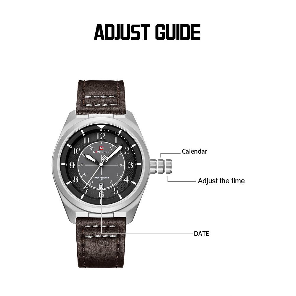 NAVIFORCE Original Men Fashion Quartz Watch Leather Strap 30m Waterproof Calendar Compass Design Men Leisure Business Watch NF9281L