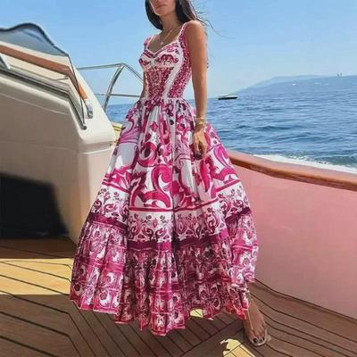 Europese & Amerikaanse Dames Bohemien Elegante Lichte Luxe Bedrukte Midi Jurk