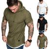 Summer Casual Men Sweatshirt Solid Color Hooded Tshirt Sports Short Tops Sleeve