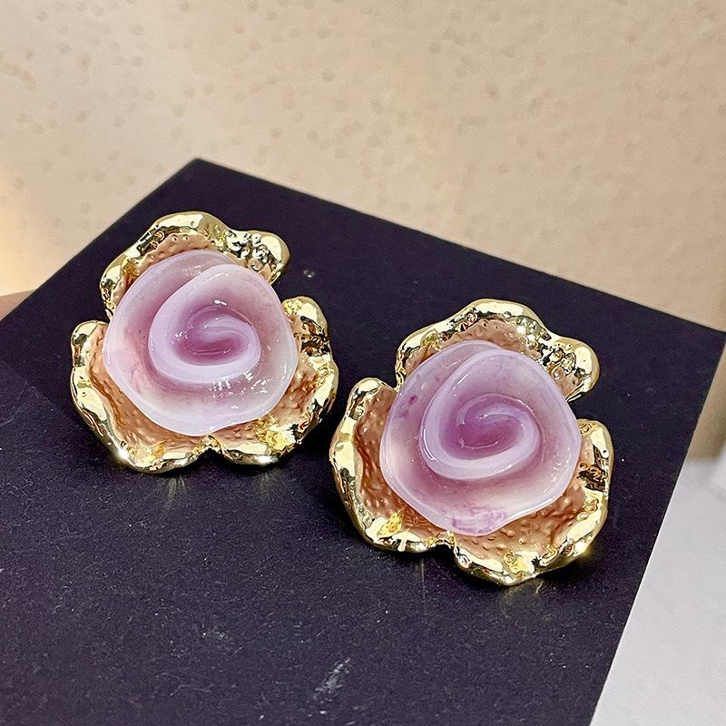 Fashion Classic Pink Color Crystal Enmale Earrings For Women Girls Exquisite Design Pendant Flower Ear Rings Jewelry Accessories