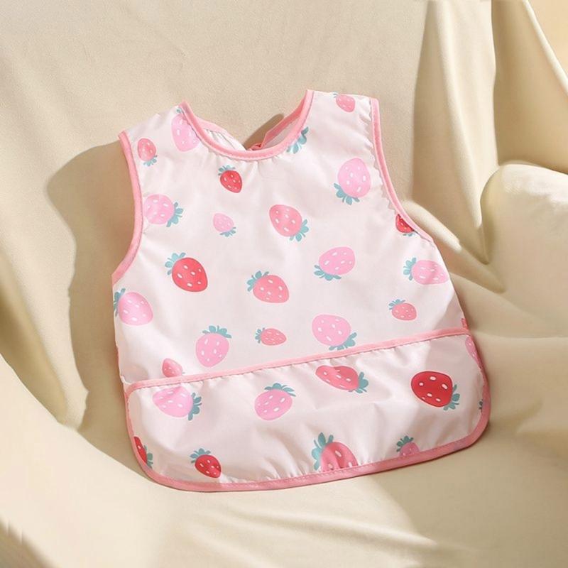 Absorbent Baby Weaning Bib with Food Catcher Pocket for Convenient Eating Machine Washable Reversible Feeding Apron