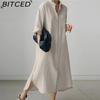 BITCED Women's Casual Loose Turn-Down Collar Long Sleeve Shirt Dress