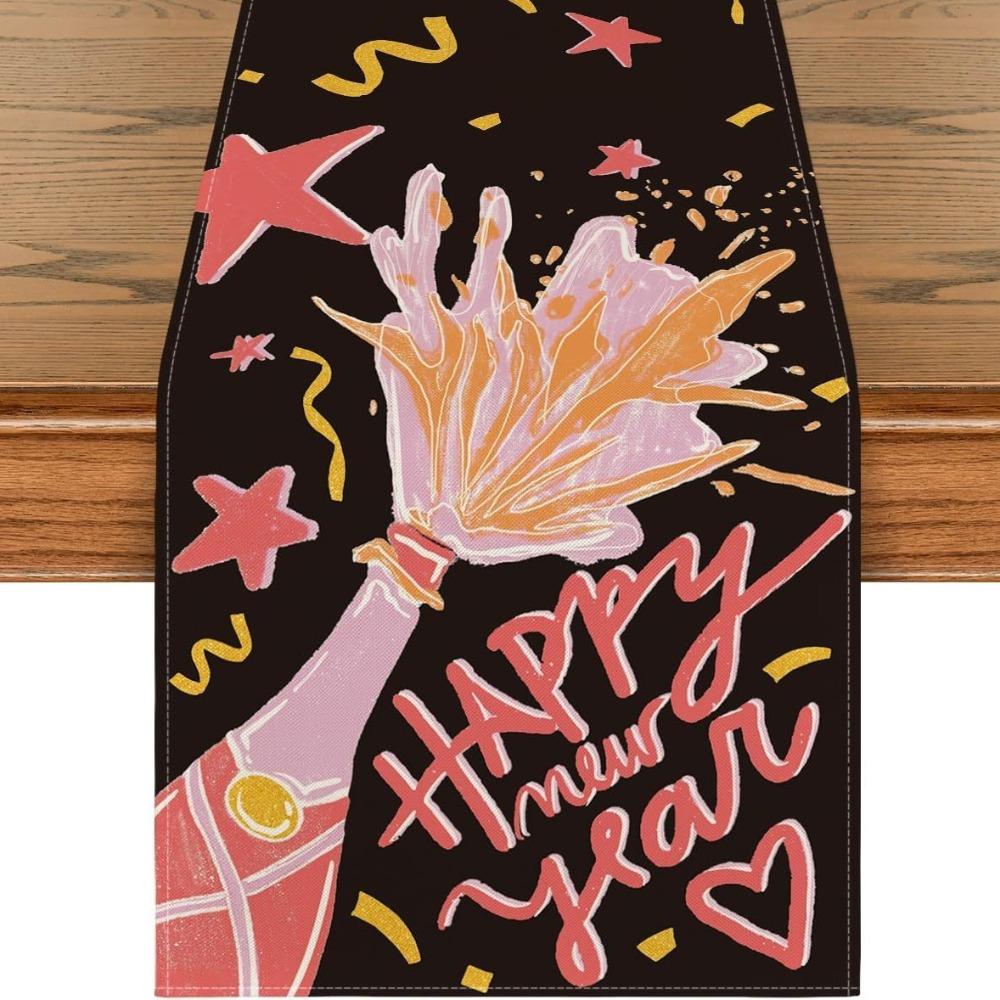 New Chinese New Year Table Runner Wine Glass New Year New Year Tablecloth New Year Table Flag Cover Home Decor