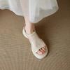 Huge Good-looking Soft Leather Soft-soled Retro Casual Open-toed Sandals Women's Summer Medium Heel Thick-soled Fish Mouth Roman Shoes Are Not Tired