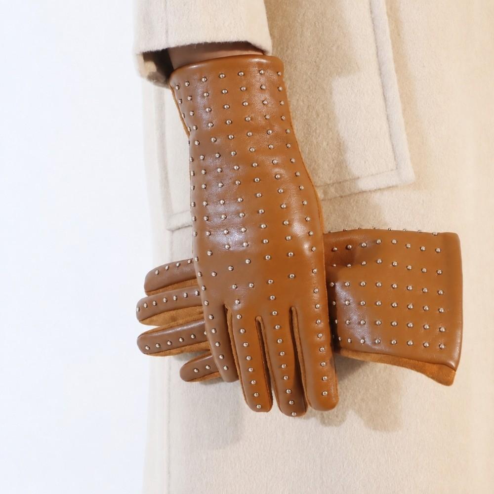 Rivet Beads Decoration Touch Screen Gloves Windproof Winter Women Gloves Outdoor Cycling