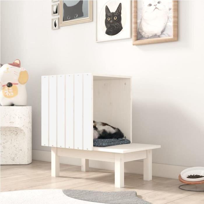 822453 vidaXL Maison pour chat Blanc 60x36x60 cm Bois de pin massif