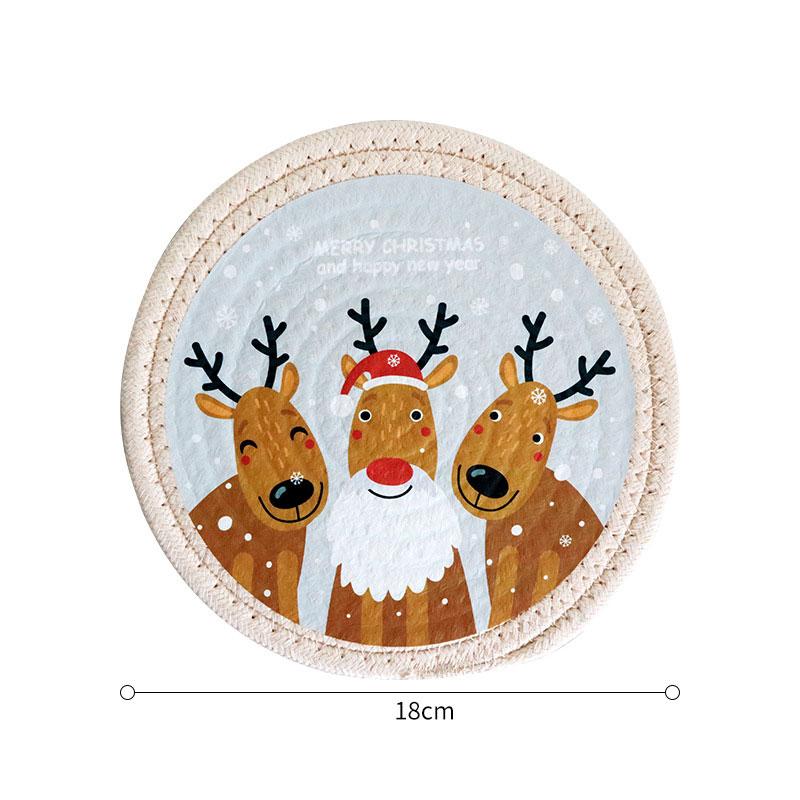 1PCS Christmas Coaster Woven Insulated Coasters Anti-skidding Fireproof Pad Coffee Drink Mug Mat Dining Table Decor Tableware