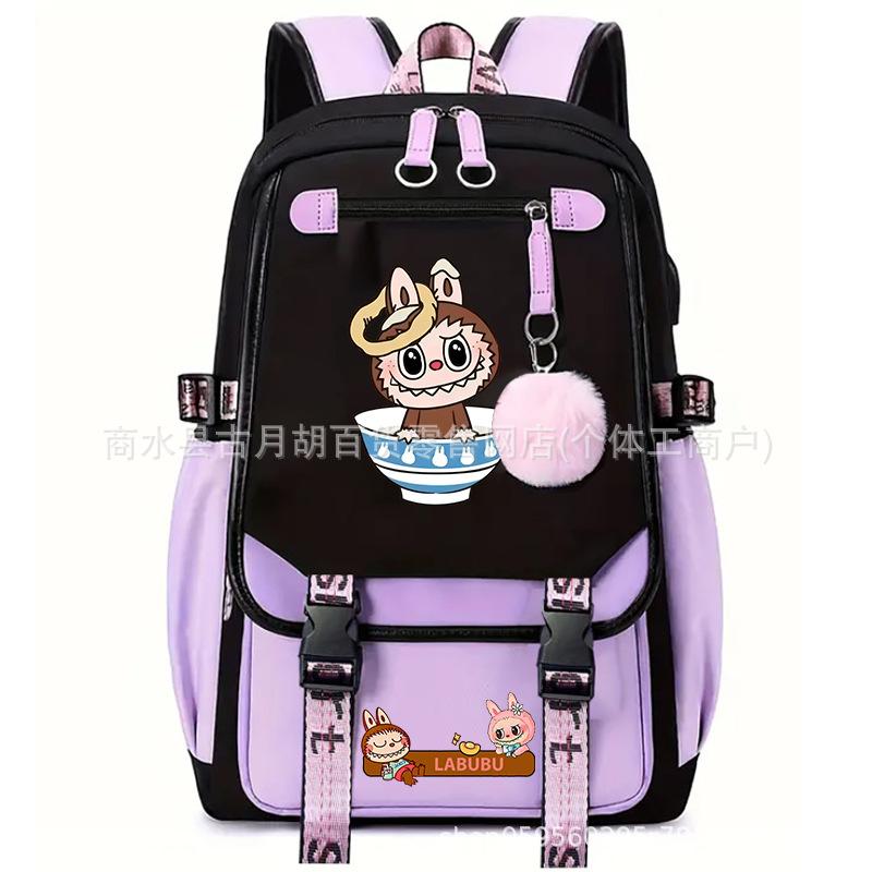 School Bag Printed Backpack USB Port Anime Cartoon Student Large Capacity Canvas Bag