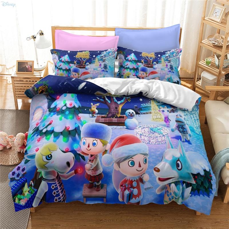 Animal Crossing Games Pattern Bedding Set Cartoon Print Duvet Cover Set with Pillowcase Twin Full Queen King Size Bedclothes