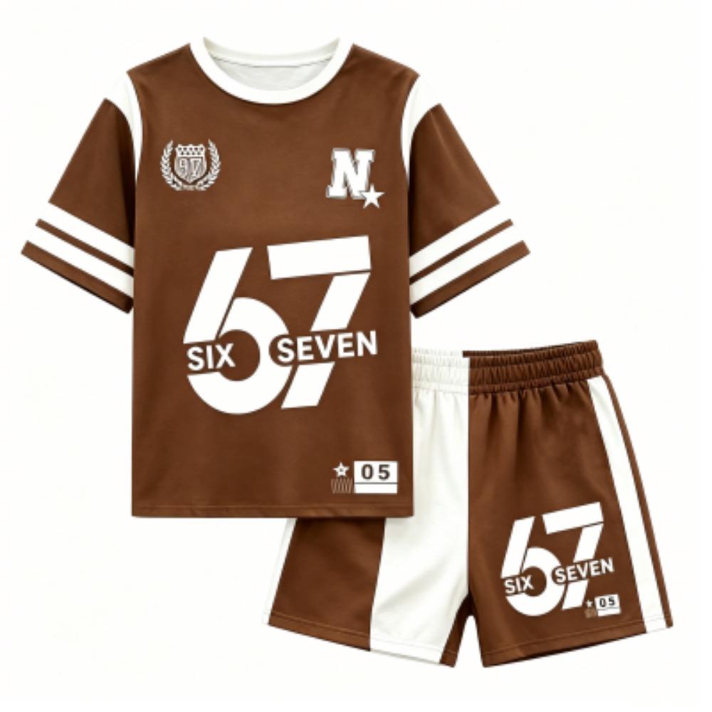 Men's Fashion Letter Number 67 Printed Outdoor Street Men's T-shirt and Shorts 2 Piece Set Summer Casual Outfit Men's and Women's Sports Set