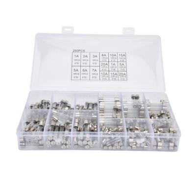 Kit Assortimento 250 Pezzi Fusibili in Vetro per Scatola Fusibili Auto Rapidi Tubolari 15 Tipi di Specifiche 1?20A 250V