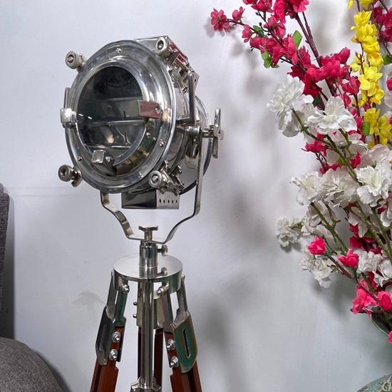 Decorative Nautical Nickel Finish Silver Searchlight Brown Tripod Home Decor Spotlight