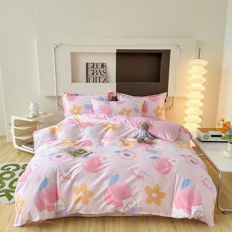 Floral Plants Duvet Cover Set 100% Cotton 3Pcs Blue Quilt Cover with 2 Pillowcases Skin-friendly Soft Bedding Set for All Season