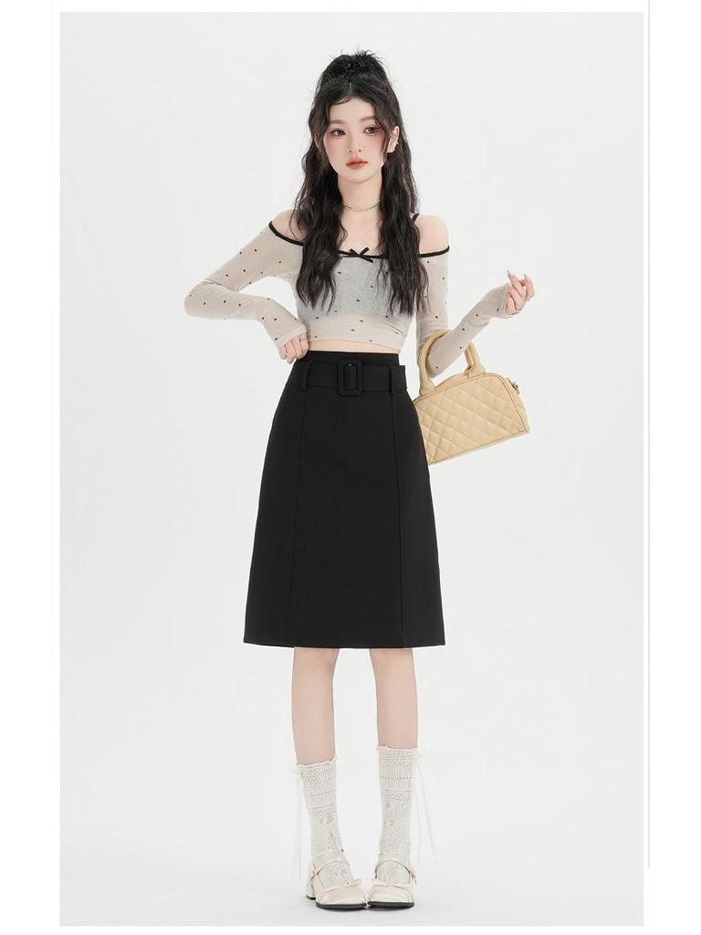 Elegant Gray High-End Midi Skirt: Women's Slim-Fit A-Line for Spring/Summer