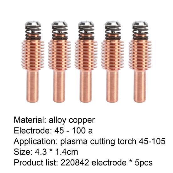 5Pcs 220842 Torch Electrode Small Wear-resistant Welding Torch Equipment Mini Plasma Electrode Consumable Kit for Cutting Carbon Steel