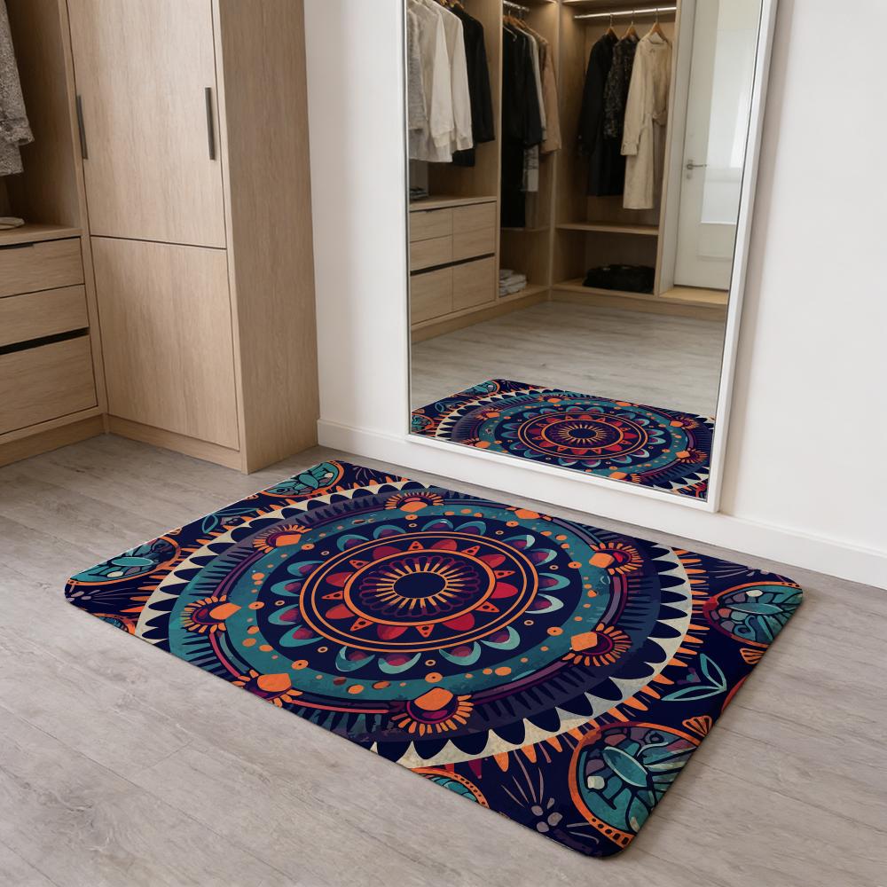 

Colorful Mandala Boho Floor Mat Flannel Door Mat Non-Slip Absorbent Washable Indoor Home Rug 40x60cm