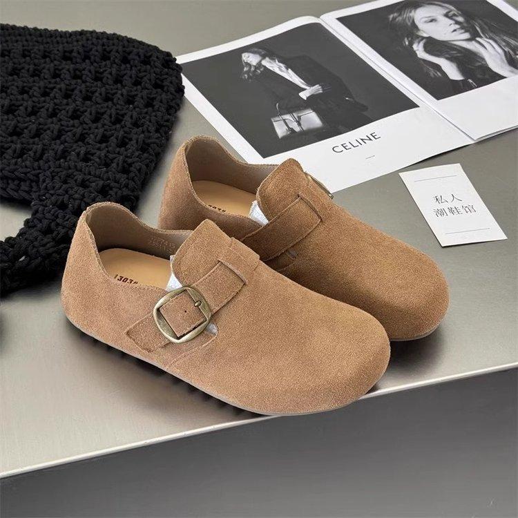 

Ретро туфли Бокен на плоской подошве с одной педалью и большой головкой женские всесезонные 2025 весна новые универсальные повседневные туфли для беременных 40 светло-коричневого