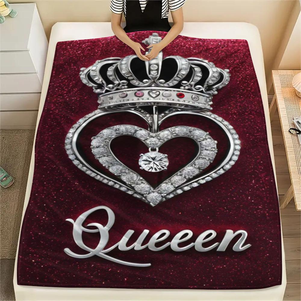 1Pc King or Queen Print Flannel Blanket, High quality Comfortable for All Seasons, Home Decor, Warmth and Comfort, Perfect for Gifts