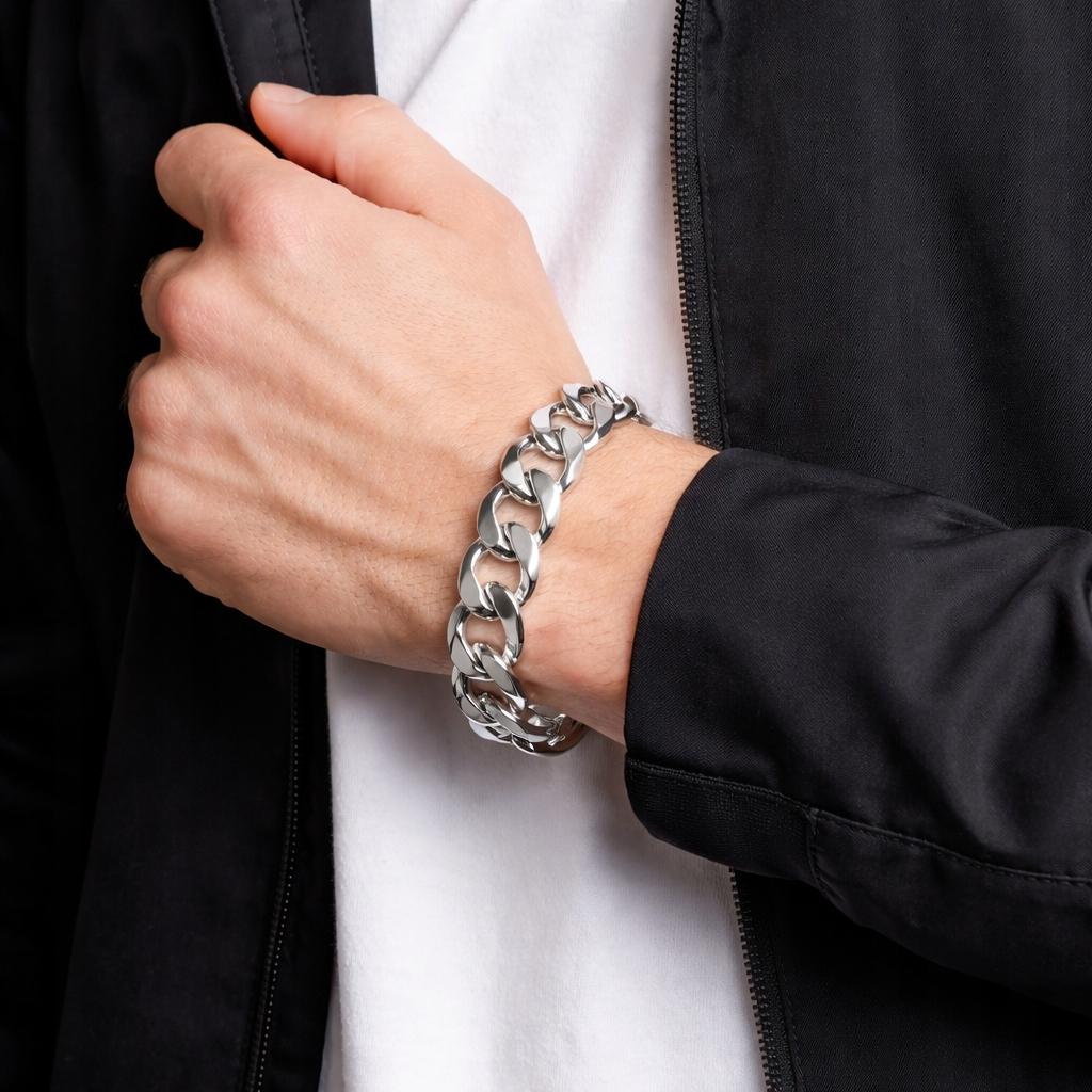 THICK SILVER Men' Bracelet 15mm SILVER 925 Italian Cuirass Bracelet