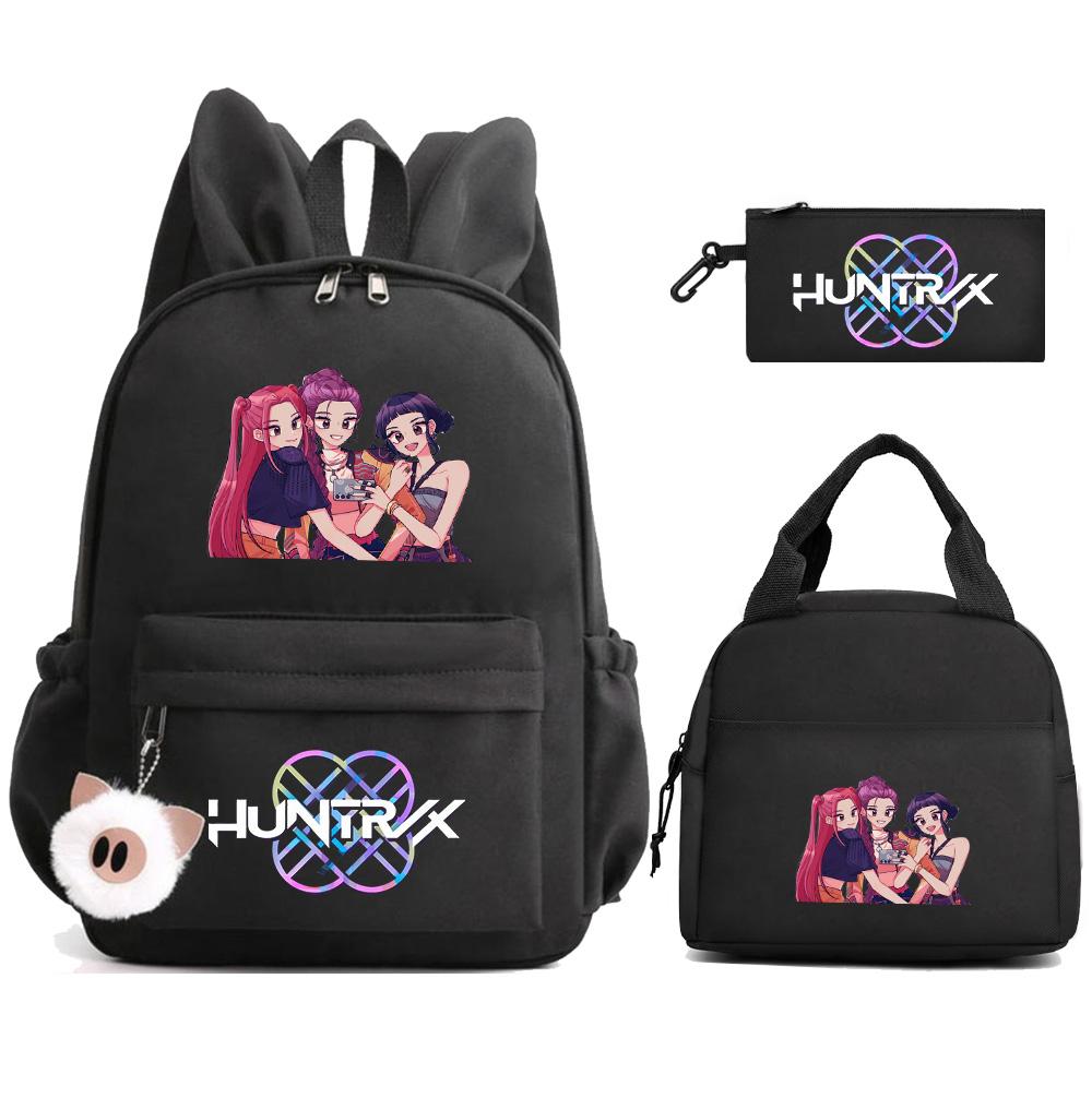 

3Pcs/set K-Pop Demon Hunters Printed Backpack with Lunch Bag Pengcil Case for Teenager Girl Boy Back To School Bookbag Large Capacity Travel Bag