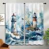Nautical Lighthouse Rod Pocket Blackout Curta For Boy Girl Bedroom, Waves Seagull Blue Watercolor Art Thermal Insulated Home