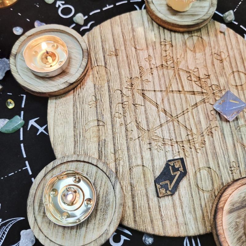 Candle Holder Board Astrology Pentacles Candlestick Plate Altars Witchcraft Wiccan Divination Decors Candle Holder Tray