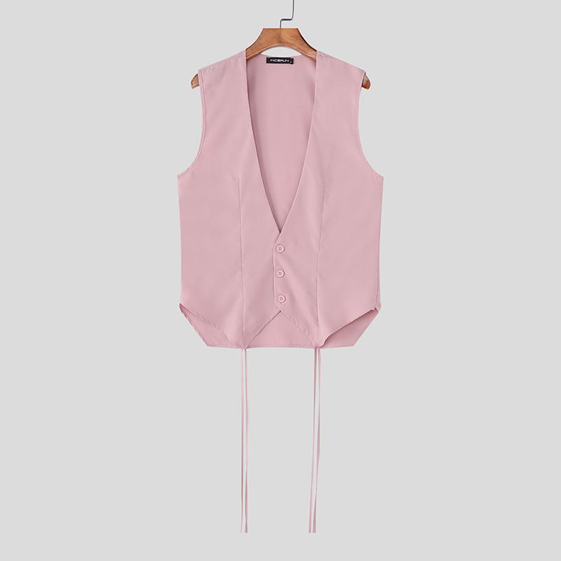 

INCERUN Men V Neck Sleeveless Casual Solid Color Irregular Tanks Waistcoats L розовый