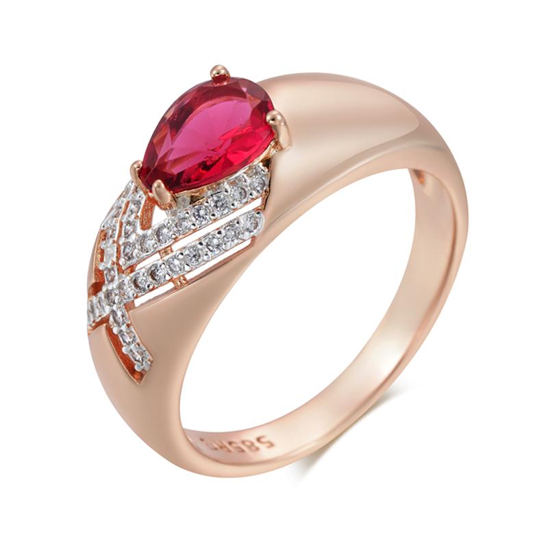 Unique Ethnic Bride Red Natural Zircon Ring For Women Fashion Rose Gold Color Mix Daily Jewelry Crystal Gift