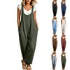 Mono sin mangas de ajuste holgado para mujer, mono casual de pierna ancha con bolsillos, atuendo de una pieza cómodo y relajado para el uso diario