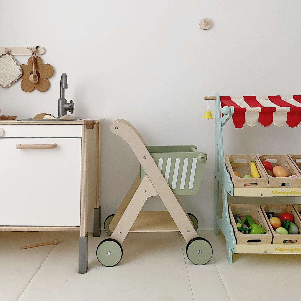 Children'S Wooden Multifunctional Cart Walker Toys Boys And Girls Early Education Educational Shopping Cart Toys